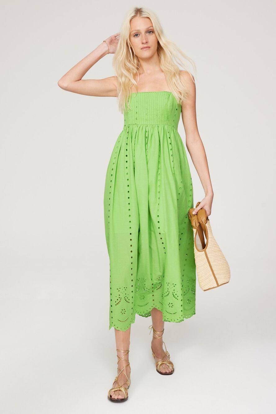 Slate & Willow Green Eyelet Sleeveless Square Neck Empire Midi Dress Size XS